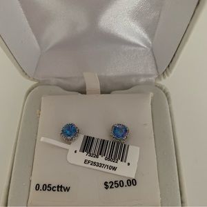 10K White Gold Cushion Cut Blue Stud Earrings These Are BNWT & Gorgeous